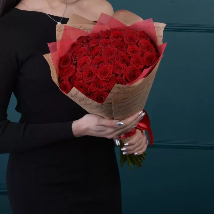 51 красная роза premium 40 см