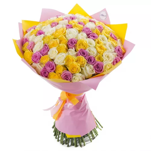 Букет из 101 разноцветной розы 60 см