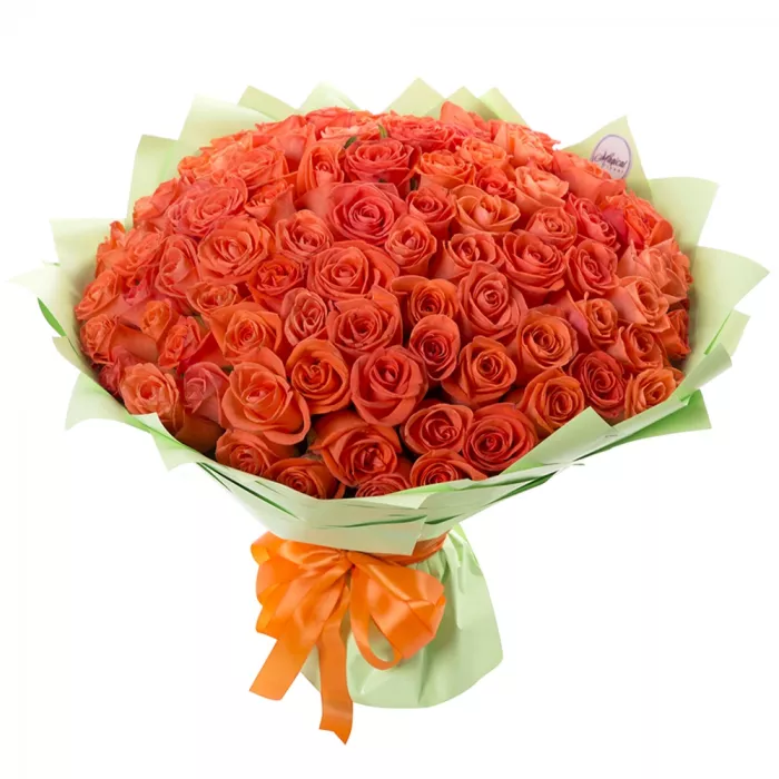 Букет из 101 оранжевой розы в пленке Букет из 101 оранжевой розы в пленке