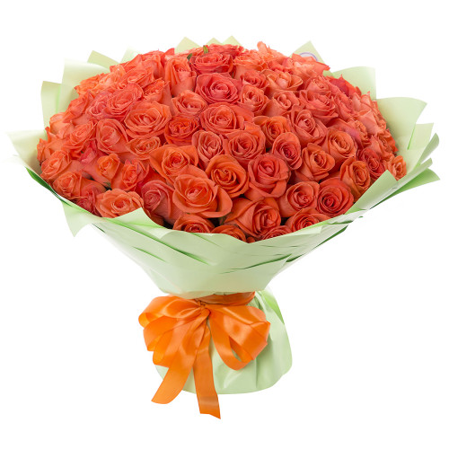 Монобукет из 101 оранжевой розы в пленке