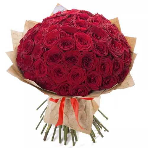 Монобукет из 51 красной розы 40 см в крафте