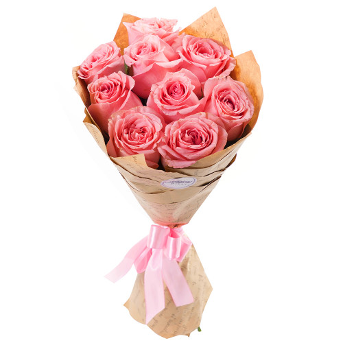 9 розовых роз Premium 50 см