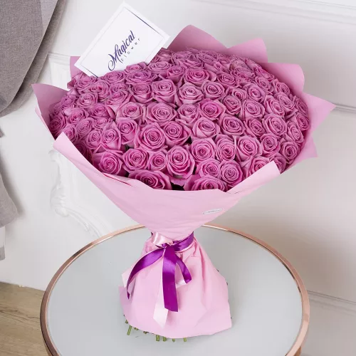 Букет из 101 розовой розы 60 см