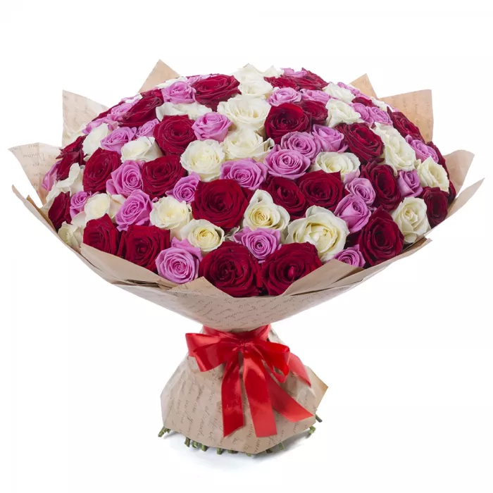 Букет из 101 разноцветной розы 50 см