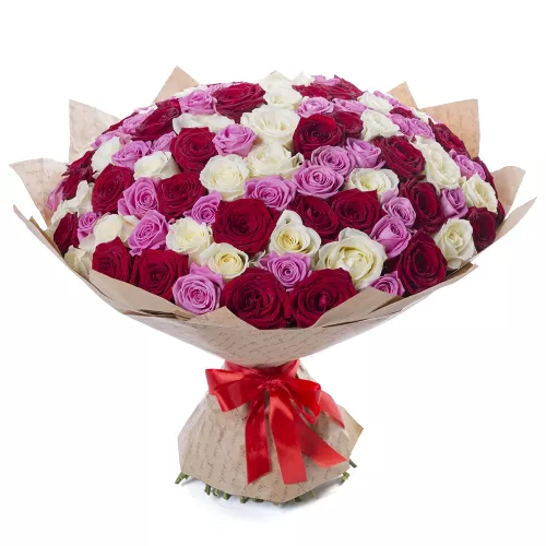 Монобукет из 101 разноцветной розы 50 см