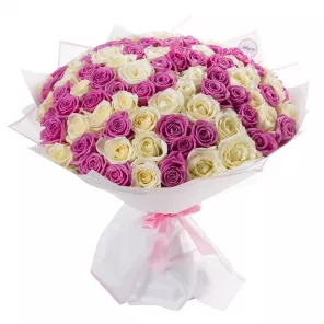 Букет из 101 разноцветной розы premium 50 см