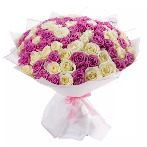 Букет из 101 разноцветной розы premium 50 см