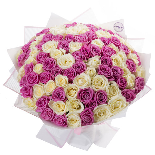 Монобукет из 101 разноцветной розы premium 50 см
