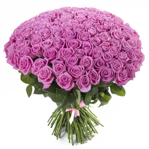 Букет из 101 розовой розы 50 см под ленту