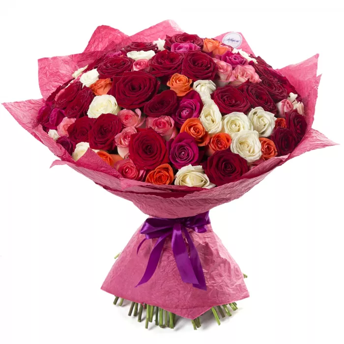 Букет из 101 разноцветной розы premium 60 см Букет из 101 разноцветной розы premium 60 см