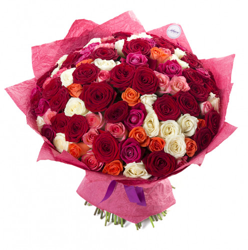 Букет из 101 разноцветной розы premium 60 см