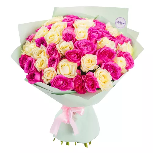 Букет на День матери из 51 разноцветной розы 50 см