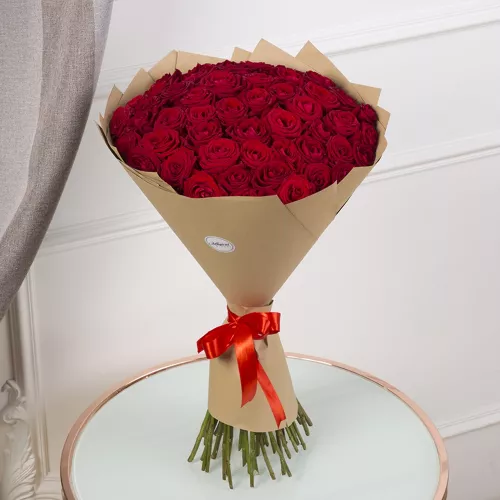 Монобукет из 51 красной розы premium 60 см