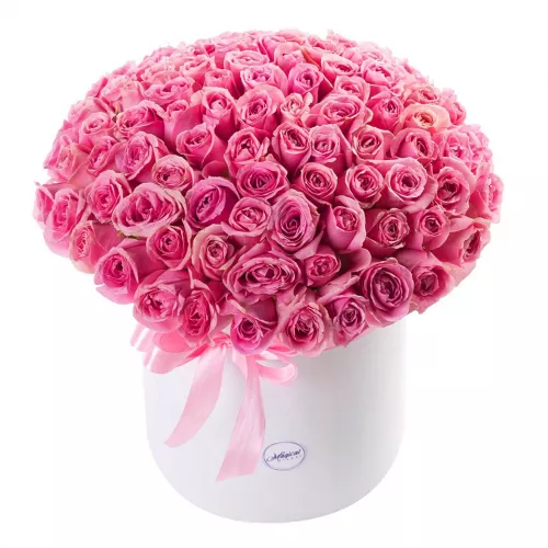 101 розовая роза в шляпной коробке