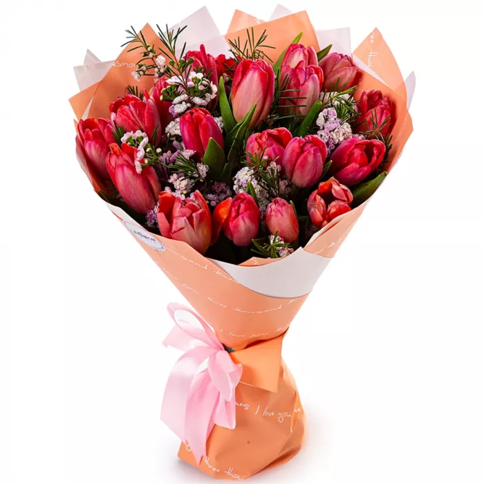 Букет из тюльпанов с хамелациумом