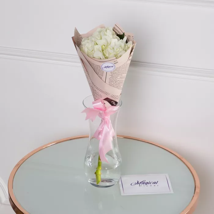 Букет из 1 белой гортензии в пленке