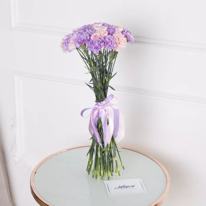 27 разноцветных гвоздик