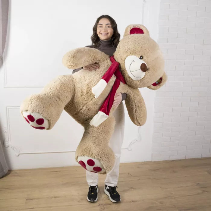 Большой плюшевый бежевый мишка