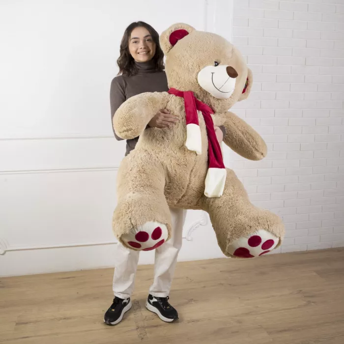 Большой плюшевый бежевый мишка