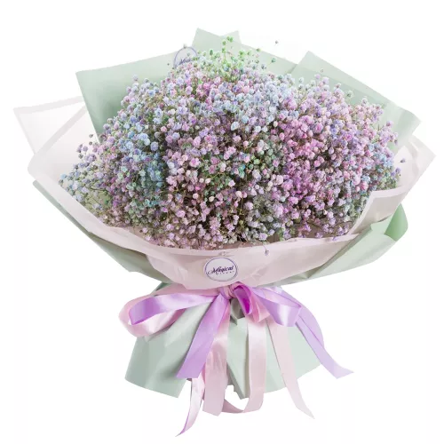Букет цветов из 15 разноцветных гипсофил