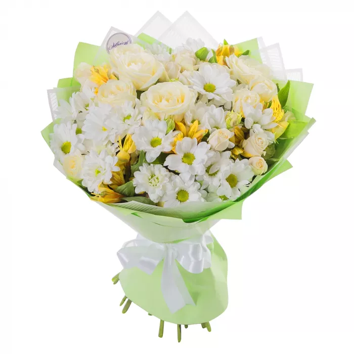 Букет из роз, хризантем и альстромерий