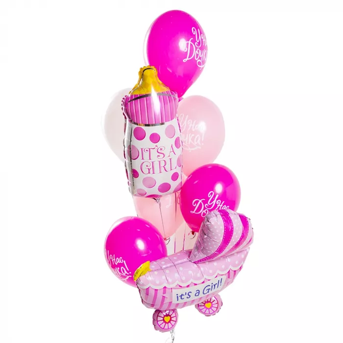 Фонтан на выписку девочки с бутылочкой и коляской