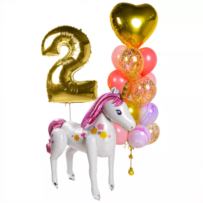 Композиция шаров с единорогом и цифрой Композиция шаров с единорогом и цифрой