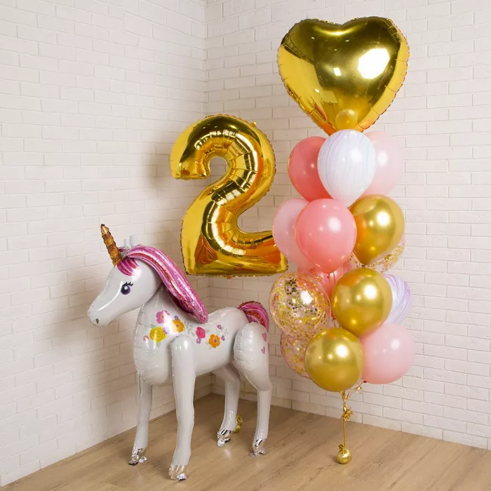 Композиция шаров с единорогом и цифрой Композиция шаров с единорогом и цифрой