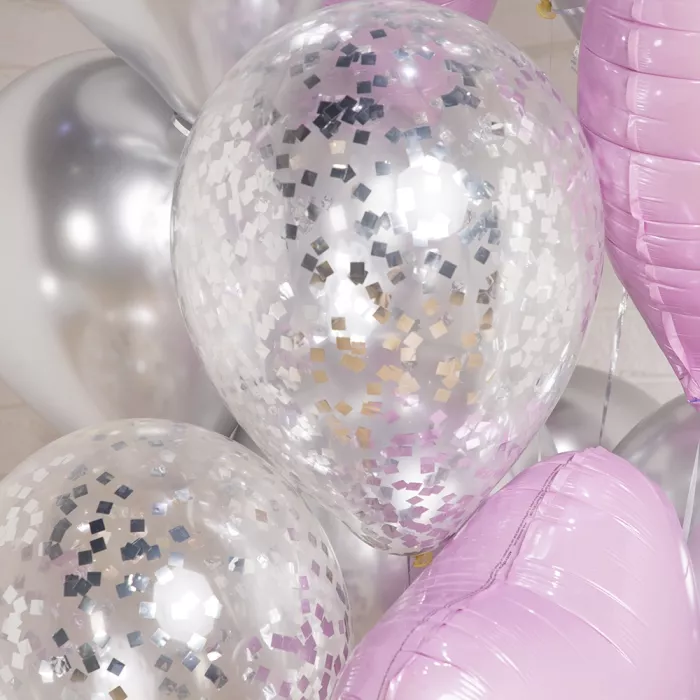 Фонтан шаров серебряно-розовый