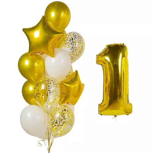 Фонтан шаров золотой с цифрой 