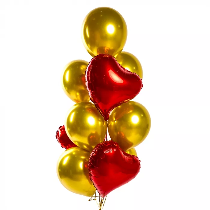 Фонтан шаров с красным сердцем с изгибом