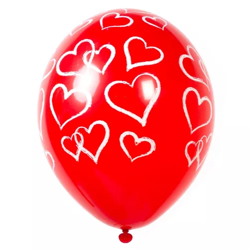 Латексный шар с рисунком сердечками красный