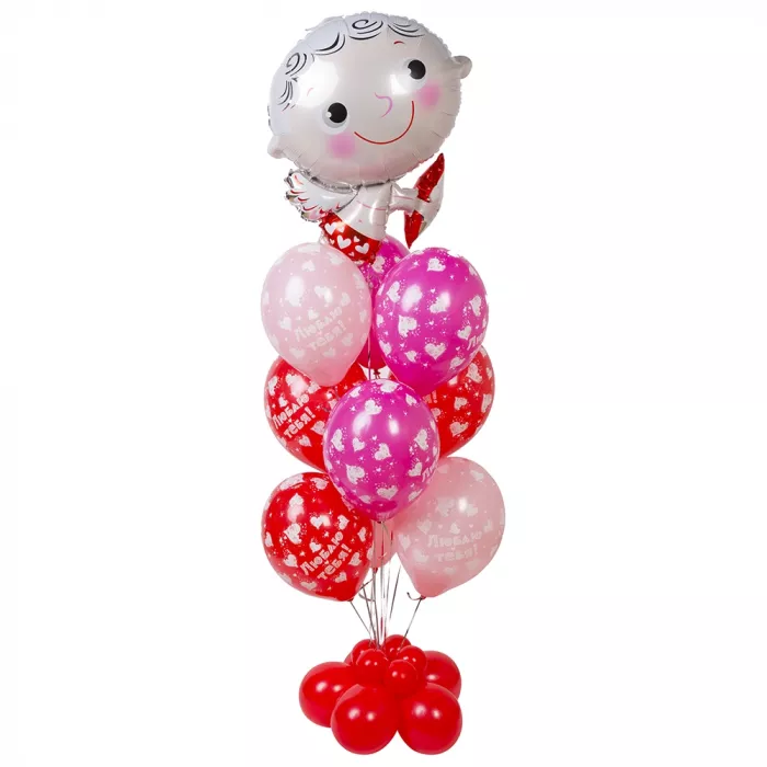 Фонтан из разноцветных шаров с Купидоном