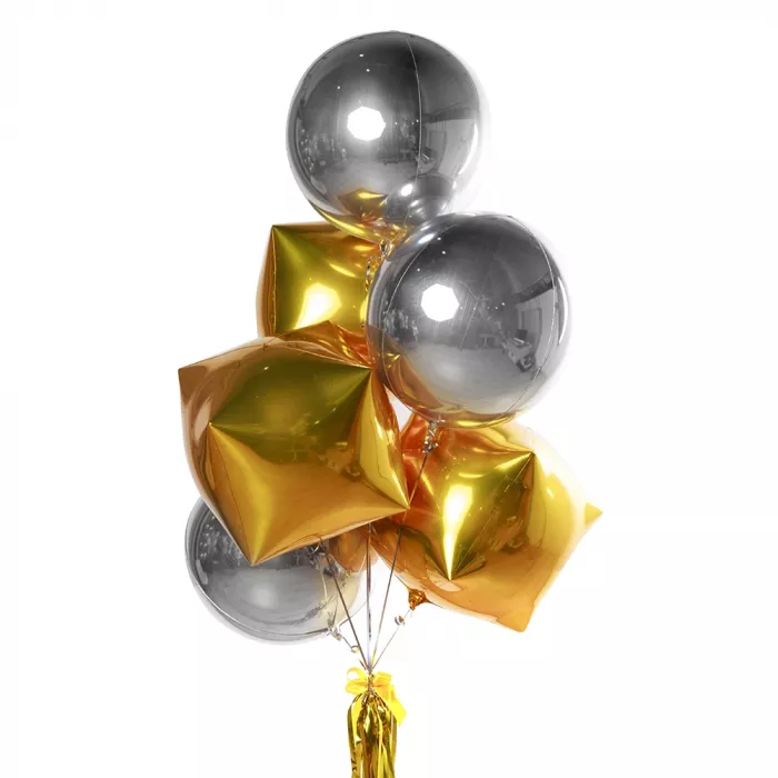 Облако из серебряных сфер и золотых кубов