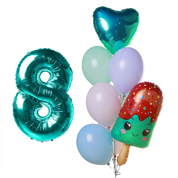 Композиция шаров эскимо и цифрой 8