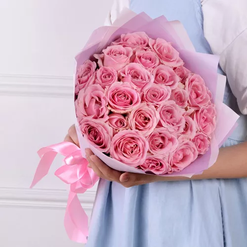 Букет из 25 нежно-розовых роз 40 см