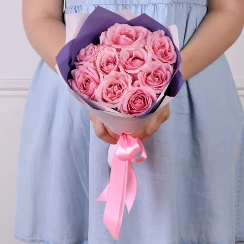Букет из 9 нежно-розовых роз 40 см