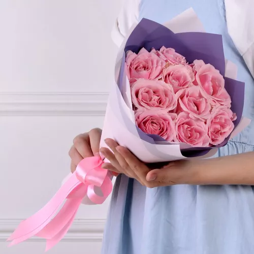 Букет из 9 нежно-розовых роз 40 см