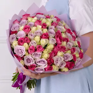 101 разноцветная роза 40 см