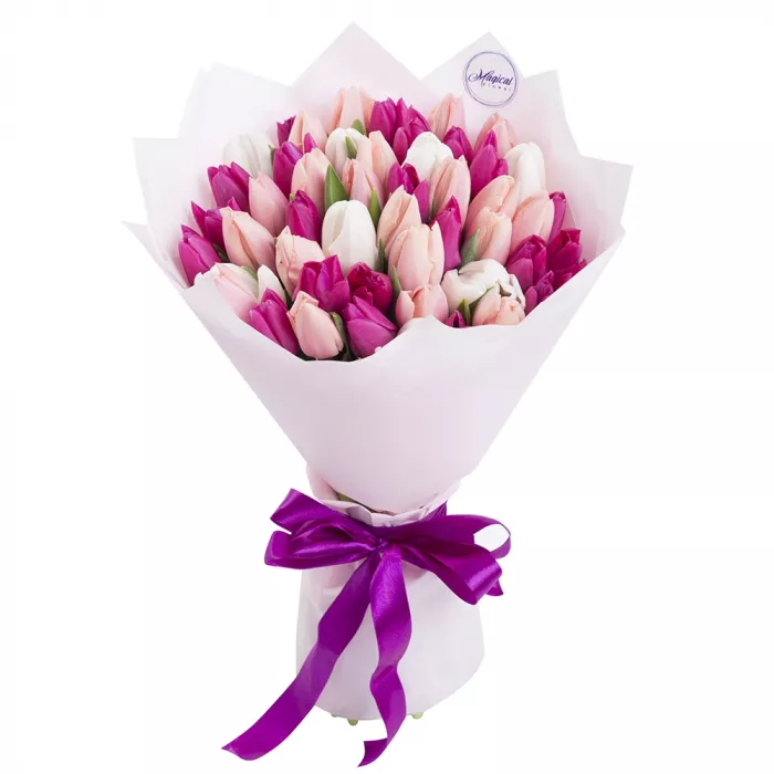 51 разноцветный тюльпан в пленке