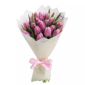 19 розовых тюльпанов