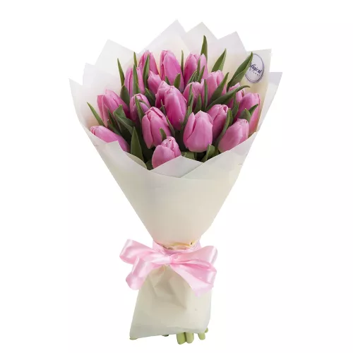 19 розовых тюльпанов