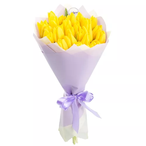 Желтый букет цветов из 25 тюльпанов
