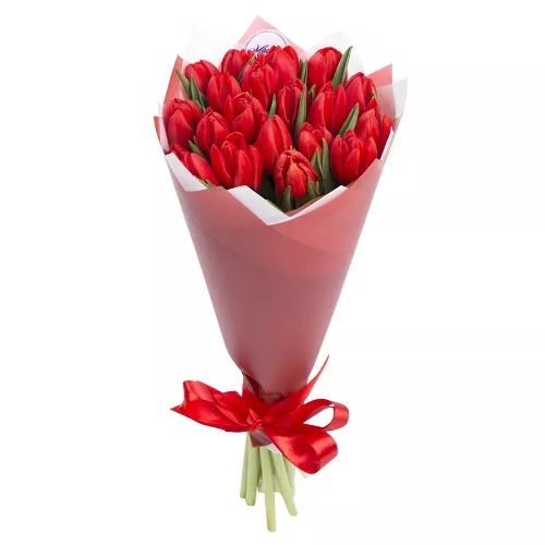 19 красных пионовидных тюльпанов