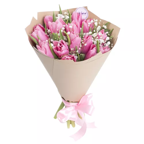 15 тюльпанов с гипсофилой