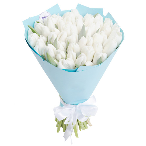 Стильный букет из 51 белого тюльпана