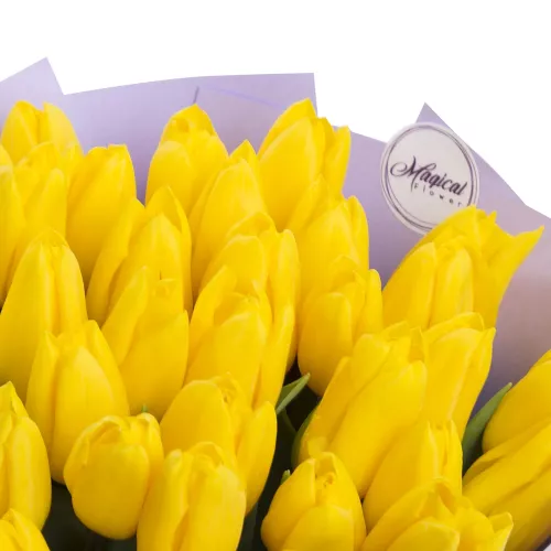 Желтый букет цветов из 35 тюльпанов