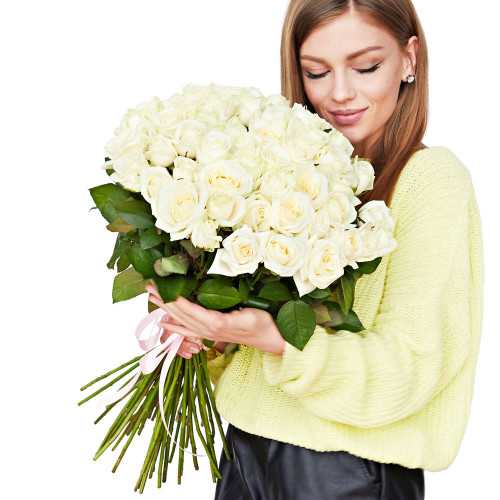 Букет из 51 белой розы premium 60 см