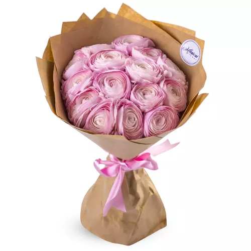 15 розовых ранункулюсов