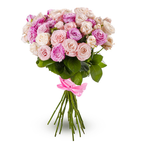 19 розовых кустовых роз 50 см